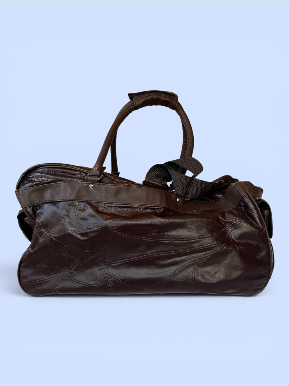 NWT Genuine Lambskin Leather Brown Weekender Duffel Travel Bag CarryOn Overnight - Picture 7 of 8